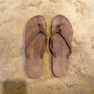 Rainbow- brown flip flops. Narrow leather strap